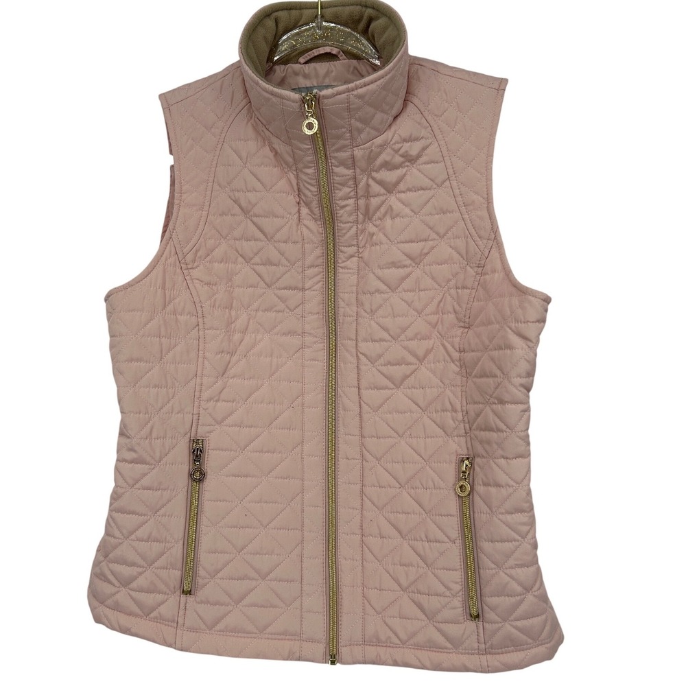 Marc New York Performance Blush Pink Quilted Vest Gold Zip Fleece Collar Womens